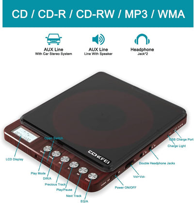 Tragbarer CD-Player mit Lautsprecher und Kopfhörer Wiederaufladbarer Kompakt Disc CD Player eingebau