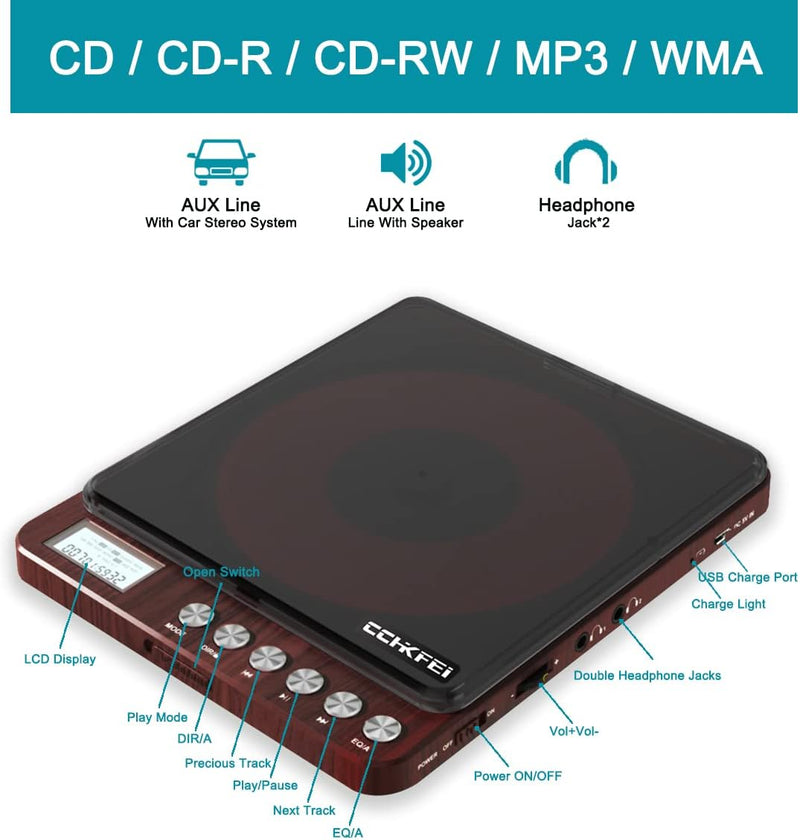 Tragbarer CD-Player mit Lautsprecher und Kopfhörer Wiederaufladbarer Kompakt Disc CD Player eingebau