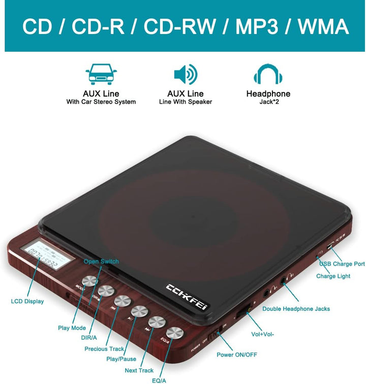 Tragbarer CD-Player mit Lautsprecher und Kopfhörer Wiederaufladbarer Kompakt Disc CD Player eingebau