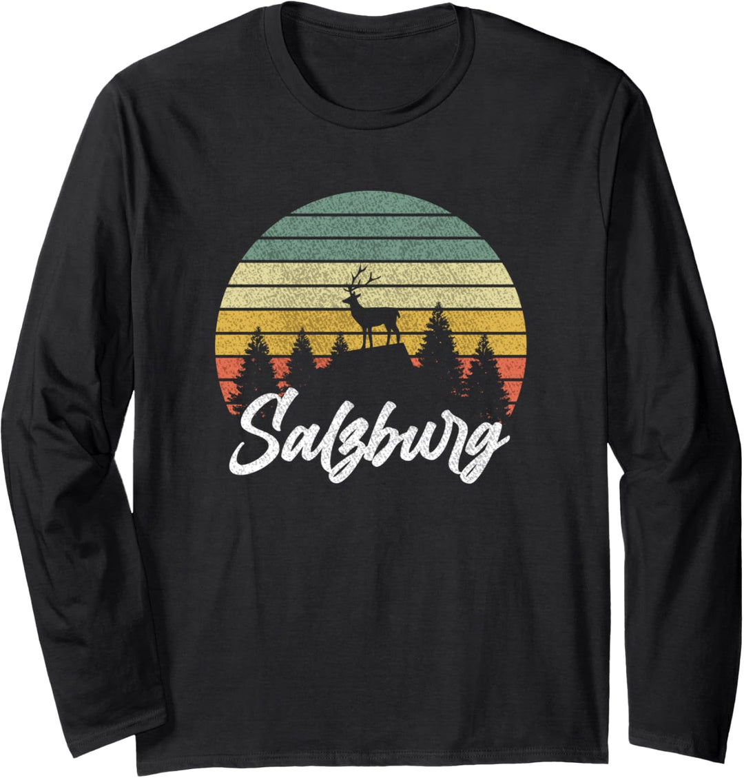 Salzburg Berge Wald Retro Hirsch Salzburg Langarmshirt