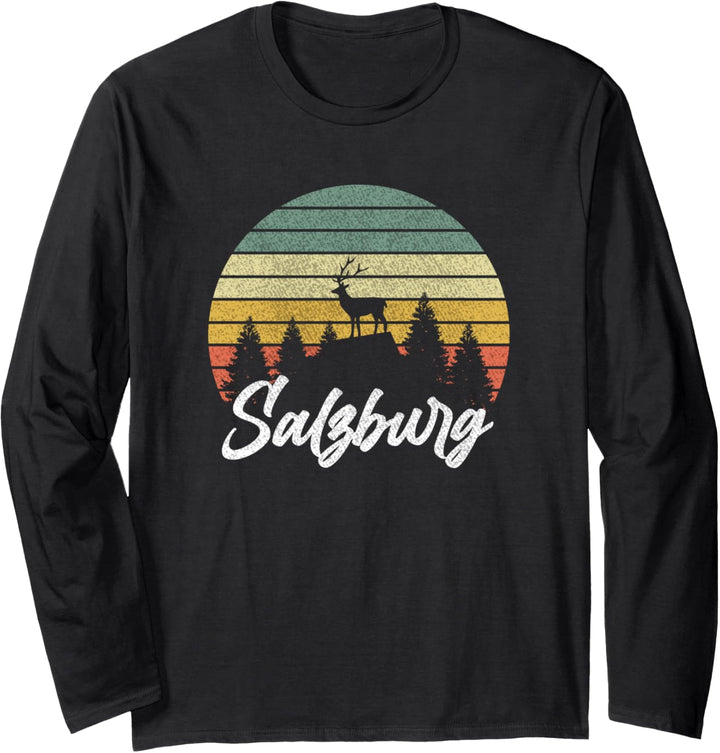 Salzburg Berge Wald Retro Hirsch Salzburg Langarmshirt