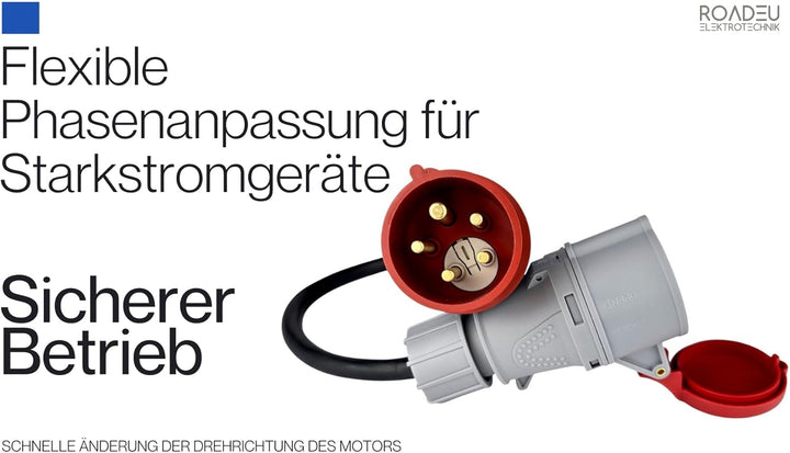 RoadEu - CEE Adapter 32A auf 32A mit Phasenwender - Starkstrom Adapter 32A Stecker auf 32A Kupplung