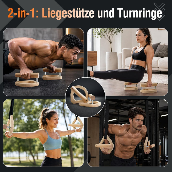 Liegestützgriffe holz, 2er Set Parallettes Calisthenics Griffe, Handstand Griff 2IN1 für Liegestütze