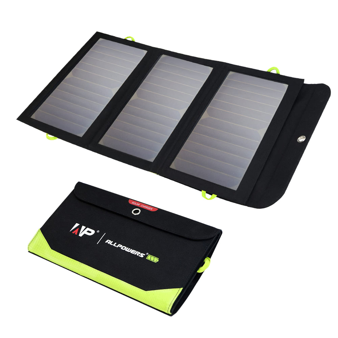 ALLPOWERS 5V 21W Solar Panel, Tragbares Solarladegerät, 3 USB-Ausgangs & 2 USB-Eingangs Wasserdichte