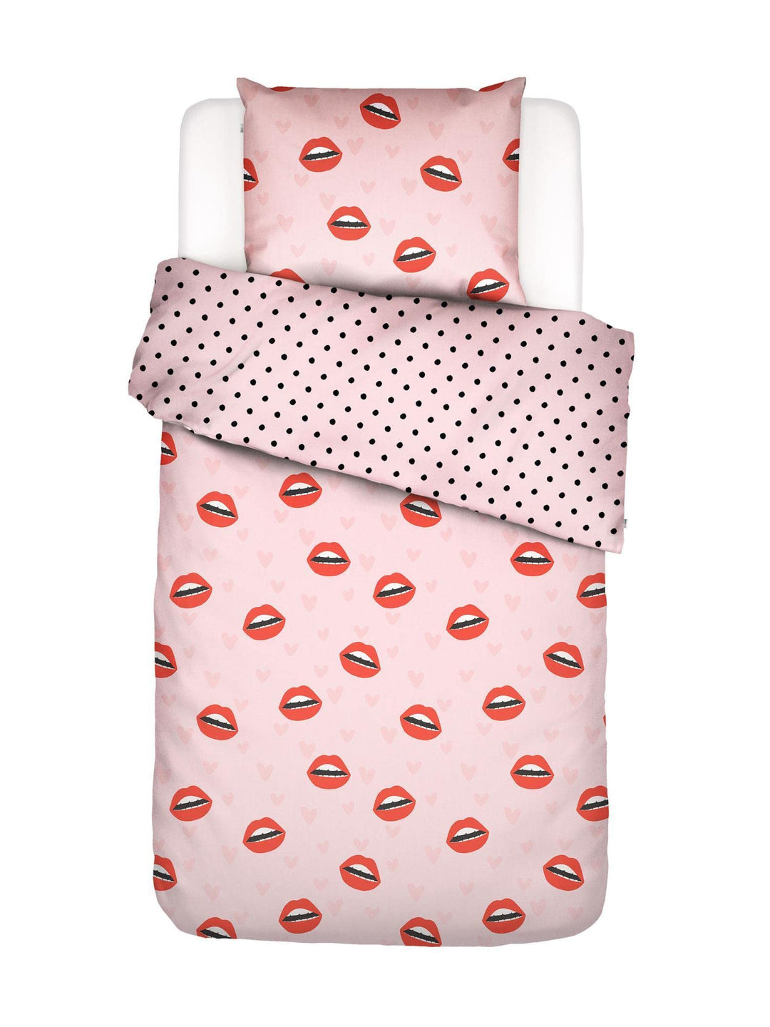 Covers & Co Bettwäsche Kiss My Sass Lippen Und Herzen Bio-Baumwolle Perkal (GOTS) Rose, 155x220 + 1