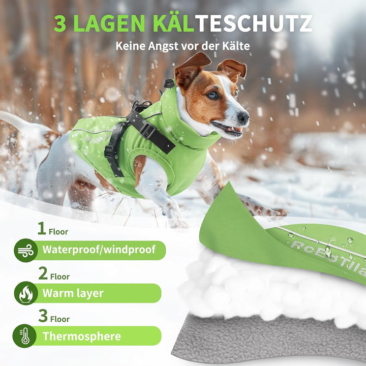 PcEoTllar Wasserdichter Hundemantel für kleine Hunde, warme reflektierende Jacke mit Geschirr für de