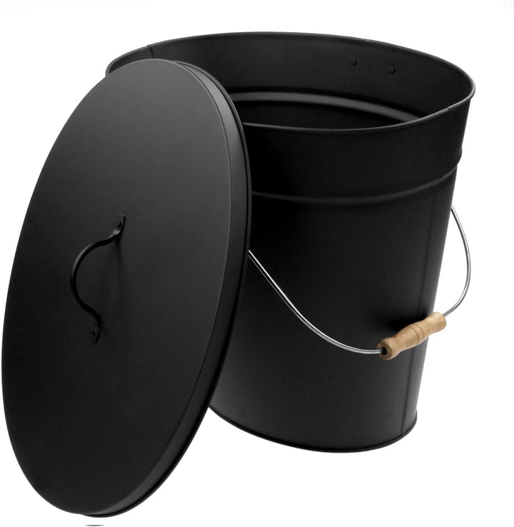 raik Ascheeimer Werner schwarz 24 l verzinkter Stahleimer mit Deckel und Holzgriff zum sicheren Tran