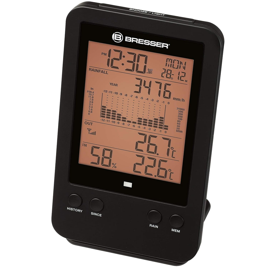 Bresser Wetterstation Funk mit Aussensensor Profi Regenmesser Station mit DCF Funkuhr, Wecker mit Hi