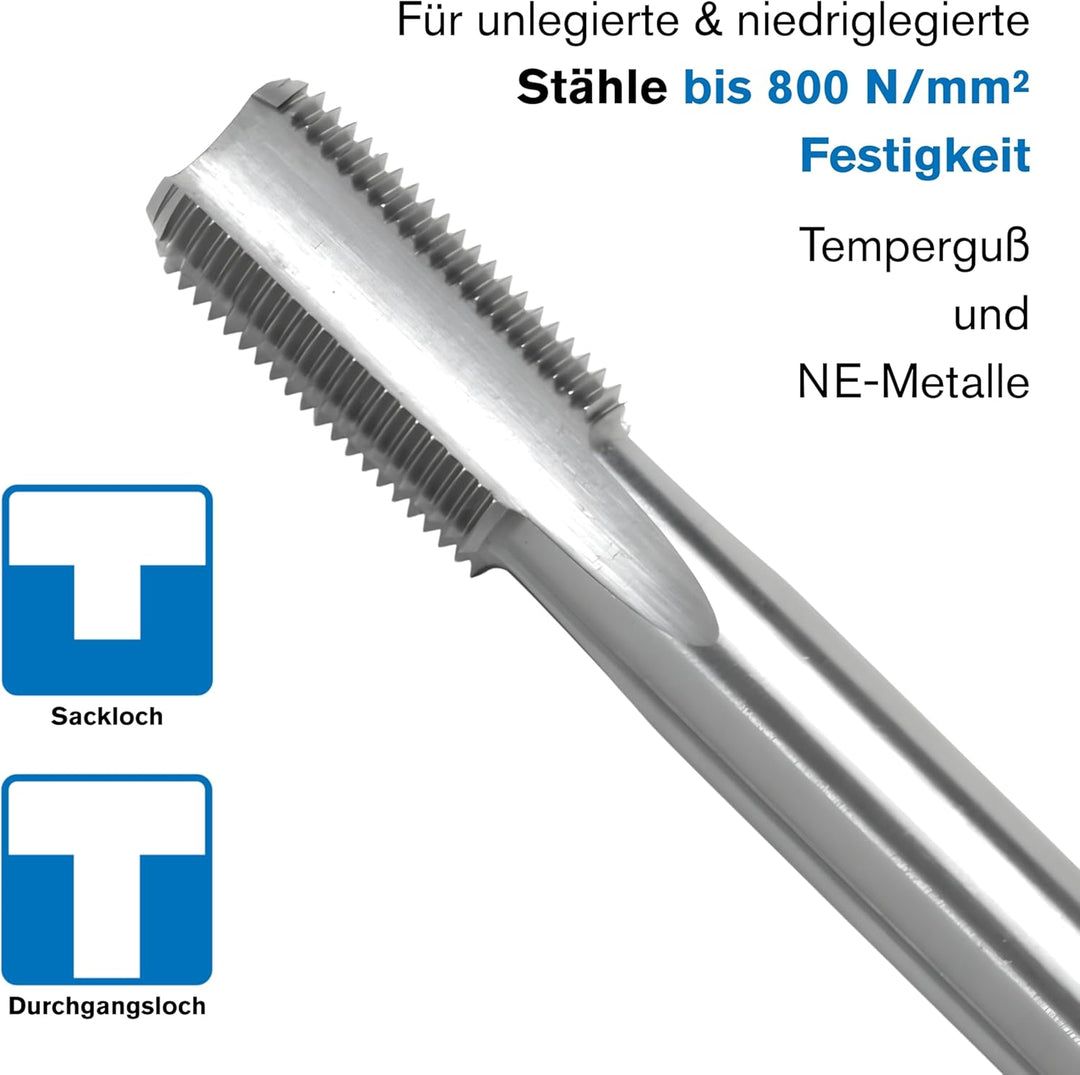 Handgewindebohrer Satz MF12 | 2-teilig | DIN 2181 HSS-G | Gewindeschneider MF 12 x 1,25 | Gewindeboh
