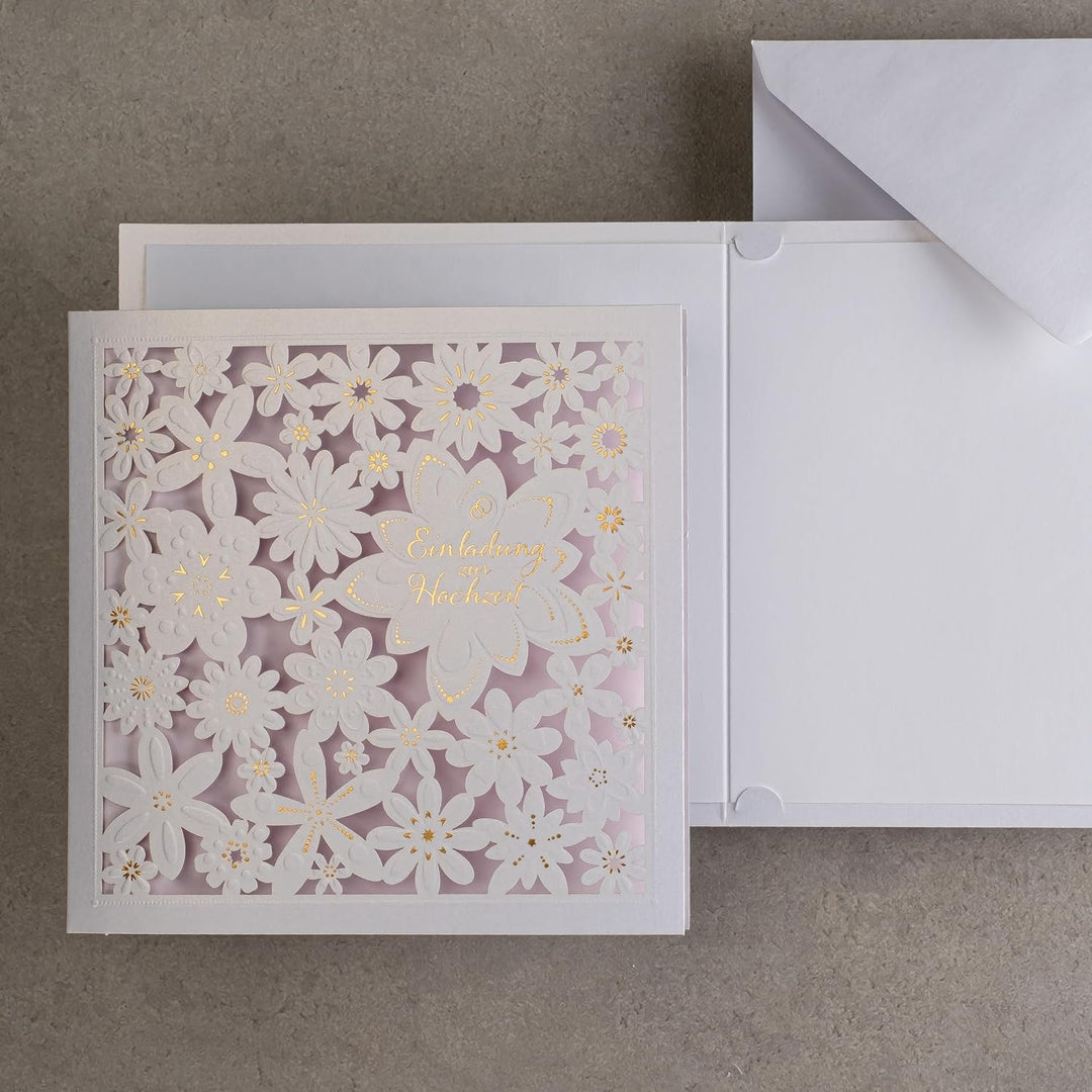HOCHZEITSEINLADUNGEN - 20 St. 135x135mm, MIT BEDRUCKBAREN EINLAGEN UND UMSCHLÄGEN FÜR HOCHZEIT – LAS