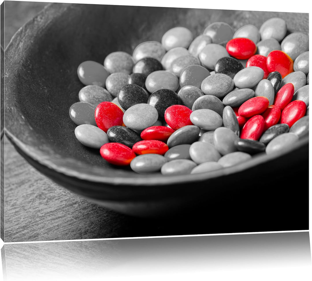 Schokolade Smarties Schoko Süssigkeiten schwarz/weiss Format: 100x70 auf Leinwand, XXL riesige Bilde