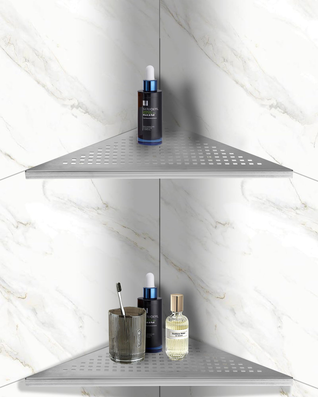Eckablage Duschablage 304 Edelstahl ohne Bohren für Badezimmer Shampoo Halter 253 * 253 * 355mm (Sil