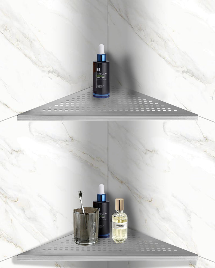 Eckablage Duschablage 304 Edelstahl ohne Bohren für Badezimmer Shampoo Halter 253 * 253 * 355mm (Sil