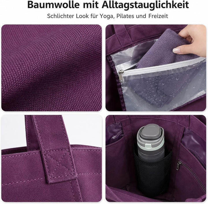 Yogatasche Damen mit Nassfach, Flaschenhalter und Durchgehendem Reissverschluss,Matte Einfach Heraus
