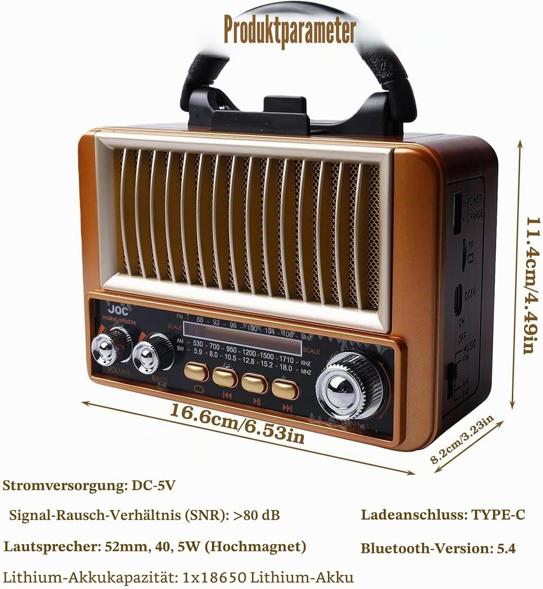 PORFOYO AM/FM/SW Retro Radio mit Bluetooth, Küchenradio Nostalgie Radio Klein, Kofferradio Transisto