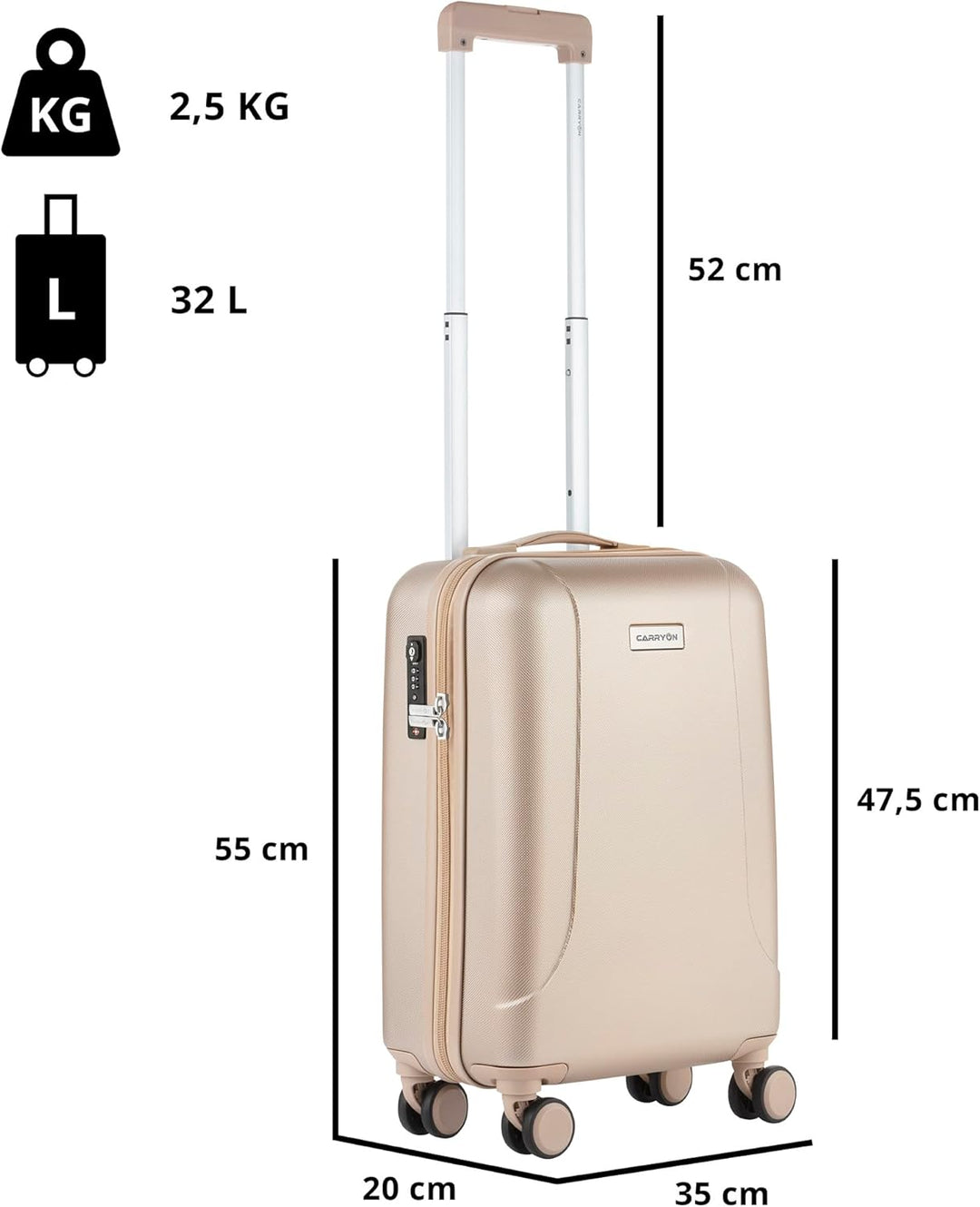 CarryOn Skyhopper TSA Reisetrolley 55cm - Koffer Händgepack mit OKOBAN Champagner Champagne Cabin, C