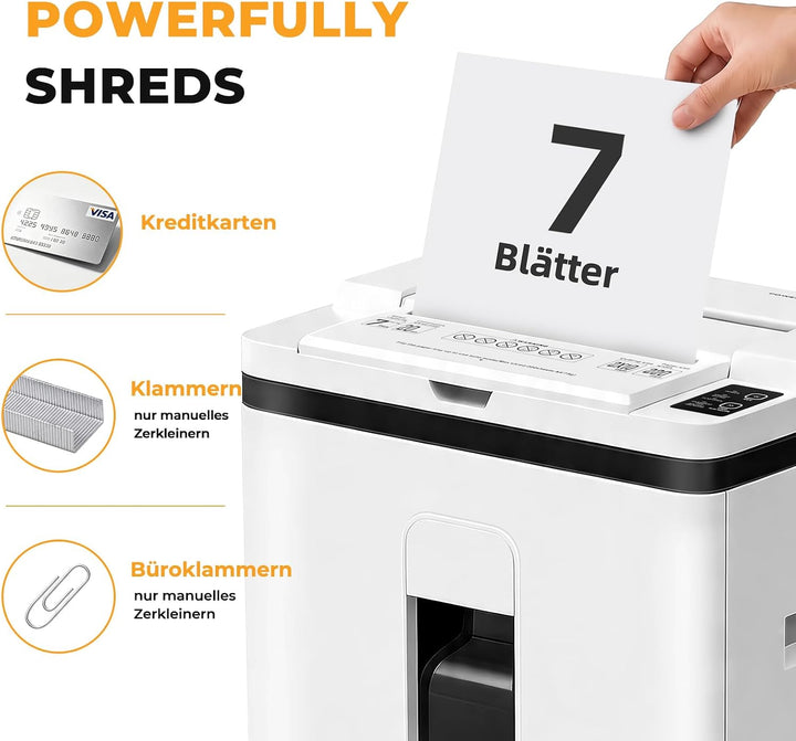 200 Blatt Aktenvernichter P-5 Partikelschnitt Aktenvernichter, 7 Blatt manuell, 40 Min Dauerbetrieb,