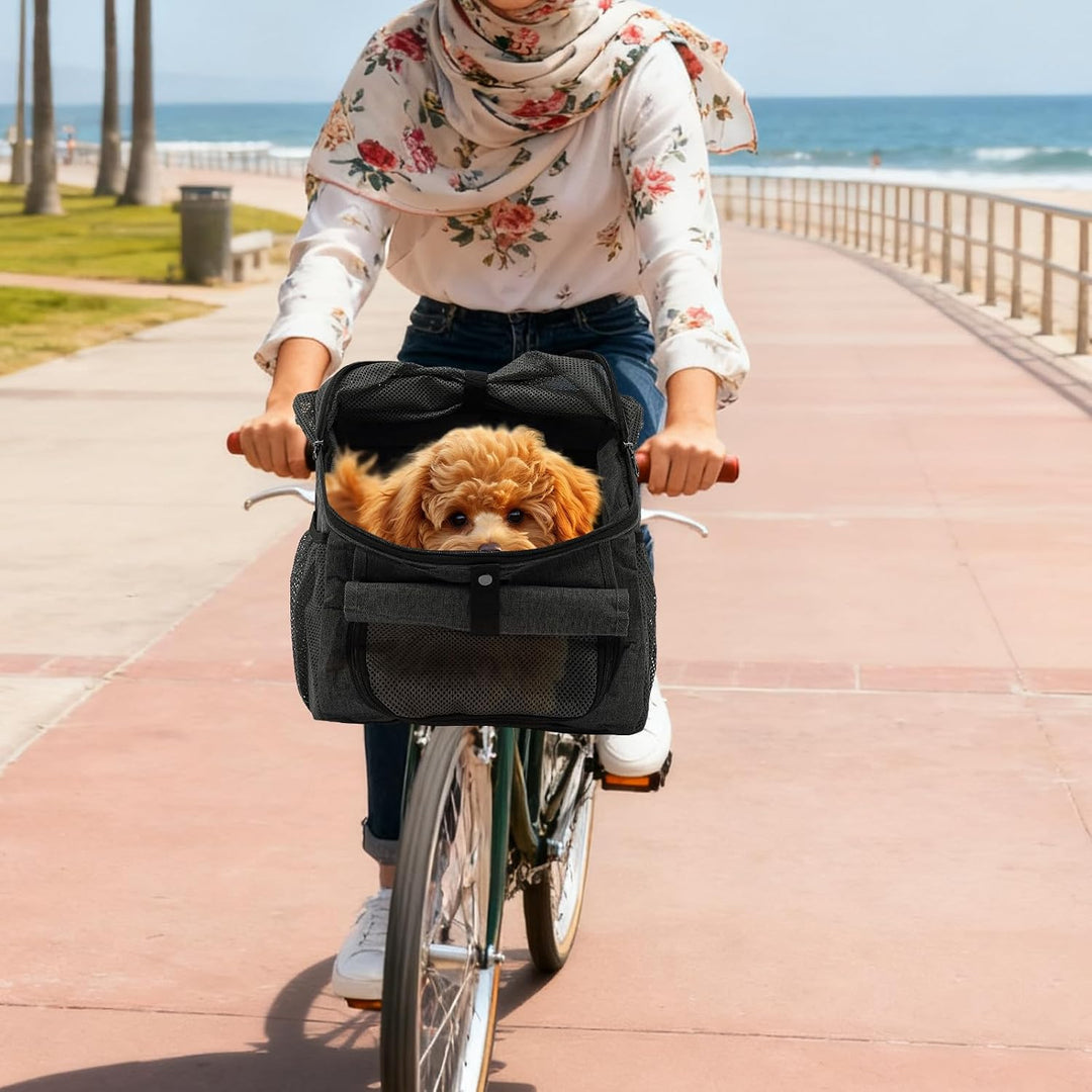 Fahrradtasche für Haustiere 2in1, Hundekorb Fahrrad Vorne &amp; Hund Rucksack, Faltbar, Grau, Bis 7,5kg