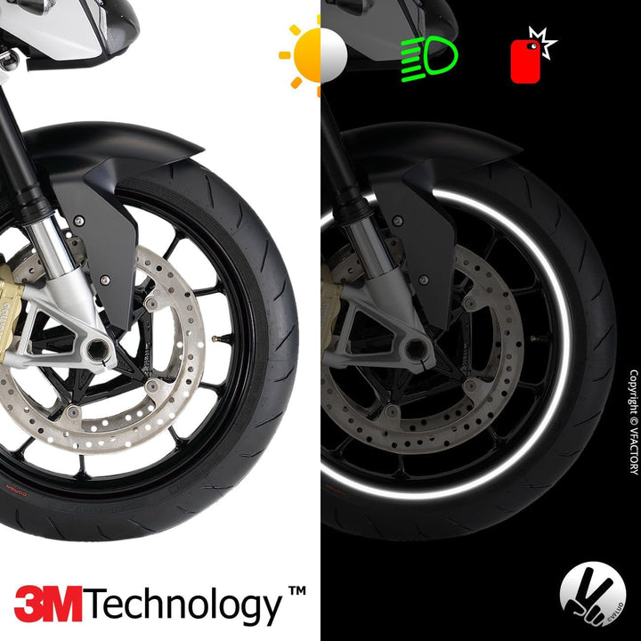 VFLUO - Kit Reflektierende Felgenrandaufkleber Motorrad, Aufkleber für 1 Rad 3M™-Technologie™, 360°-