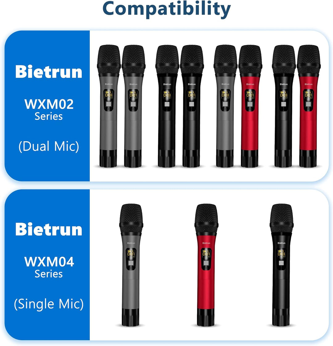 Bietrun UHF Receiver Wireless Microphone WXM02 / WXM04, with 720mAh Rechargeable Battery, 160 ft Wor
