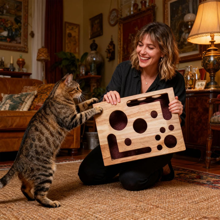 2 Stück Cat Nail File Enrichment Box, Holz Katzenpuzzle Anreicherungsbox Mit Kratzer, Interaktives L