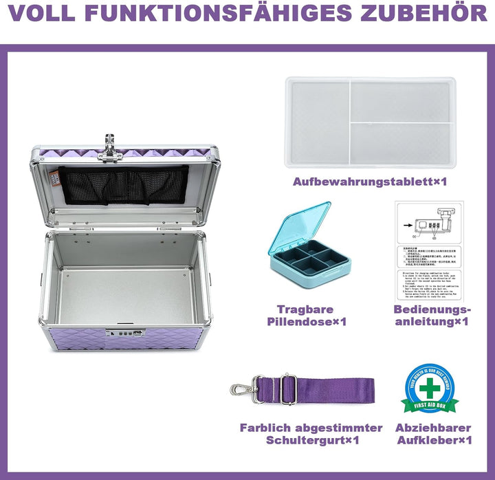 Aufbewahrungsbox mit Zahlenschloss, abschliessbare Medikamentenbox, leere Erste-Hilfe-Box, Sicherhei