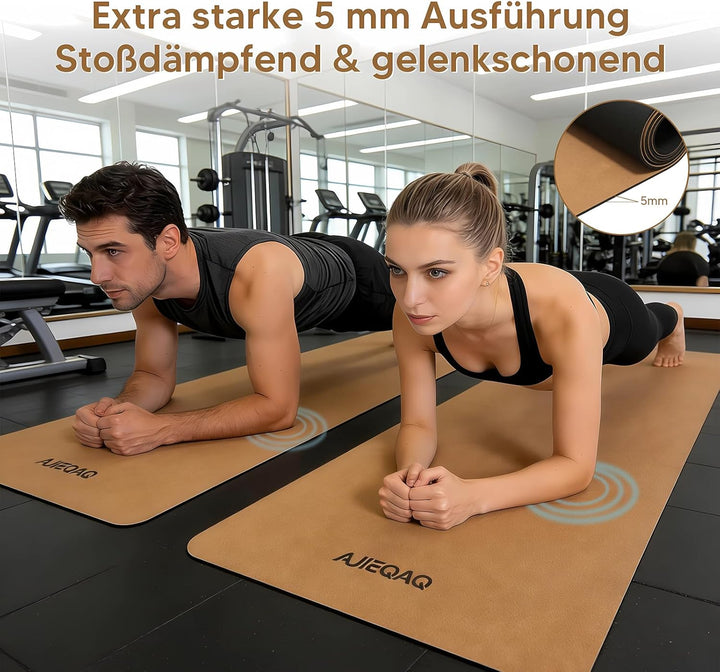 Premium Kork Yogamatte aus Naturkautschuk - Extra Breit (183x80 cm) & 5mm Dick - Rutschfeste XXL Fit