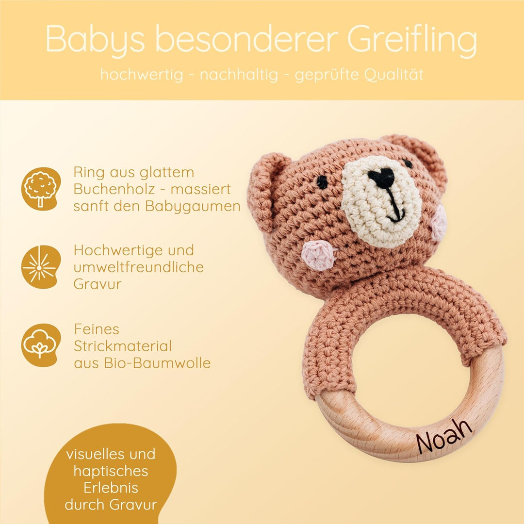Bärenfreunde® - Personalisierter Beissring Baby - Niedlicher Greifling für Baby's ab 0 Monate - Baby
