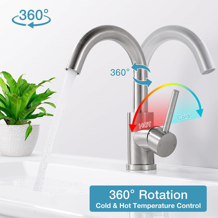 Wasserhahn Bad 360° Drehbar, Edelstahl Waschtischarmatur Armaturen Waschbecken Hoch, Einhebelmischer