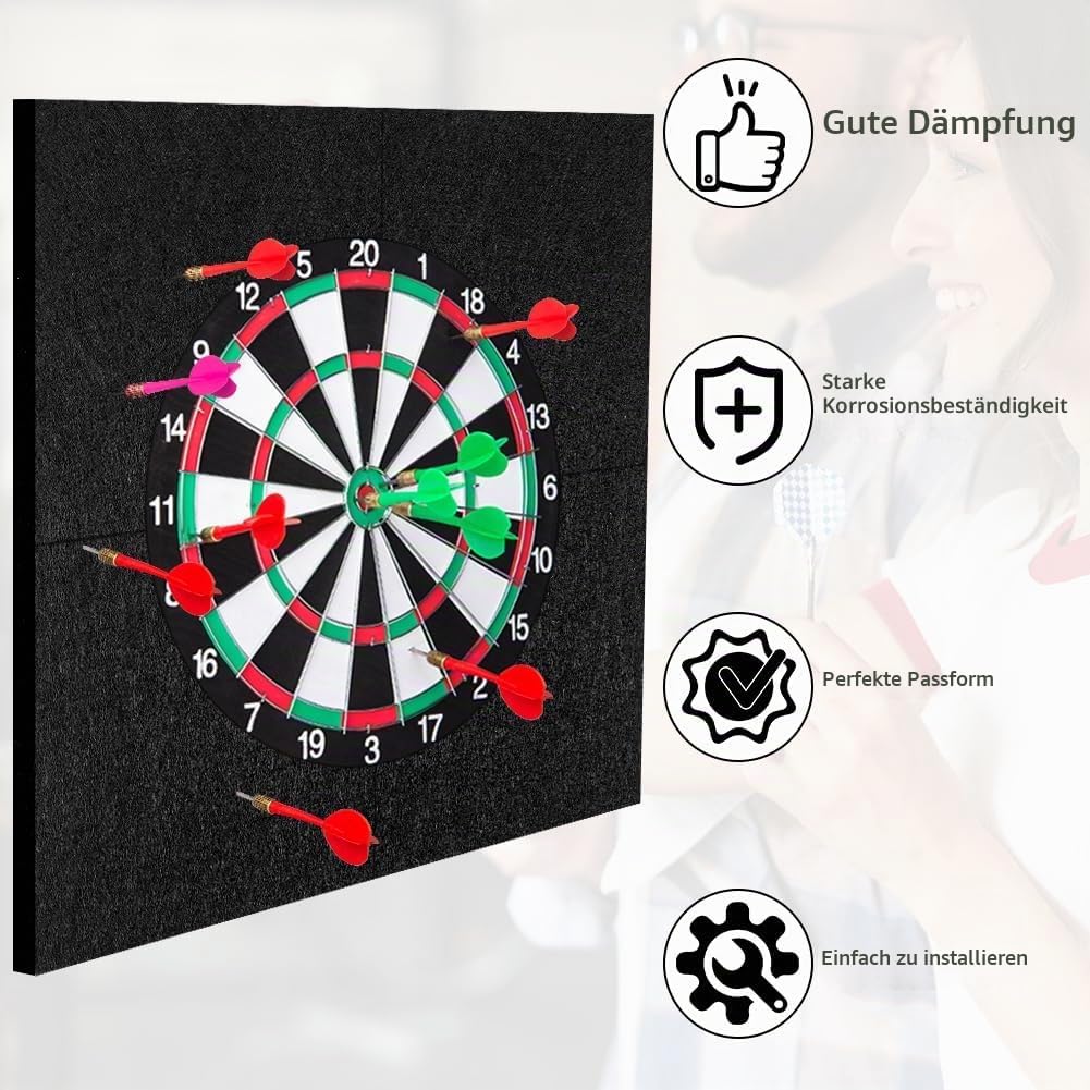 Flintronic Filz Dartboard-Wandschutz, HBT: 600x600x12mm, Dartscheiben Umrandung, Selbstklebend, Gesp
