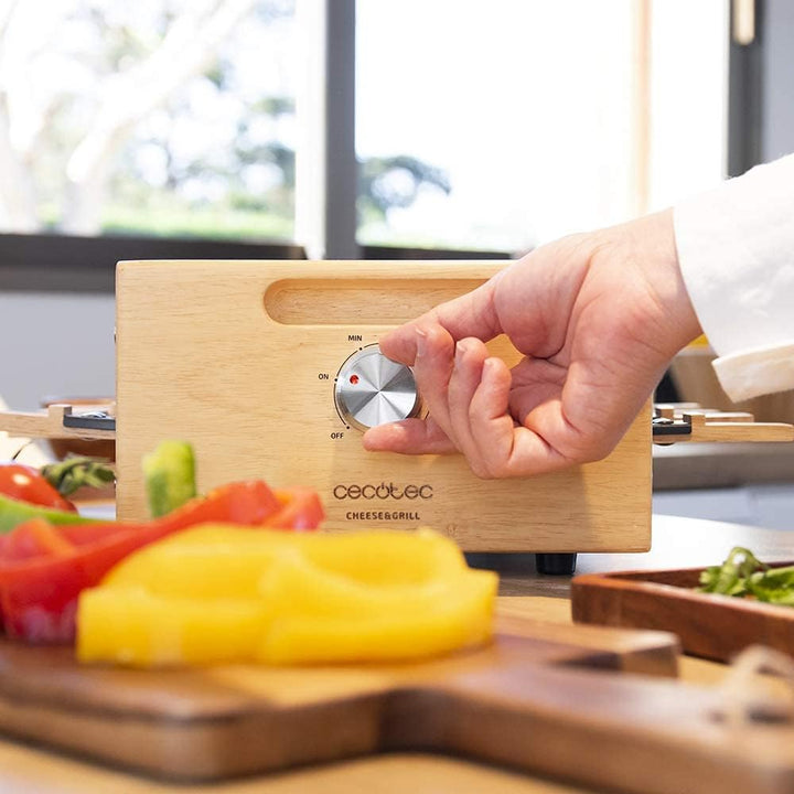 Cecotec Holz Raclette Käse & Grill 8200 Holz Schwarz. 1200 W, Grillfläche, 8 Einzelpfannen, Antihaft
