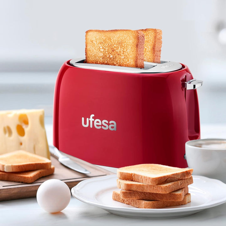 Ufesa Toaster 2 Scheiben Retro Rot Classic Pinup, Vintage-Design, 850 W, 2 extrabreiten Schlitzen Sa