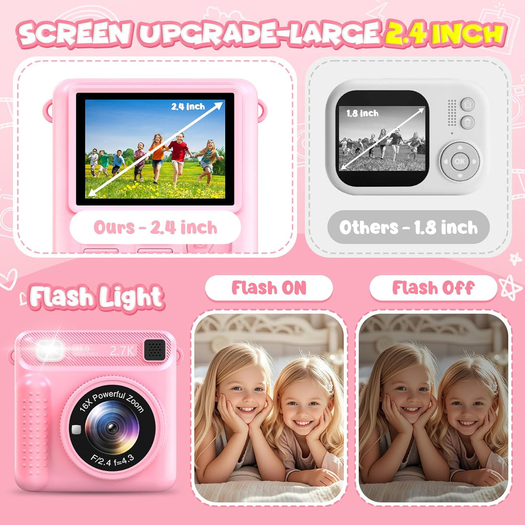 Sofortbildkamera Kinderkamera – 1080P 2,4 Zoll Bildschirm Kinderkamera Mit 32GB Karte & Druckpapier,
