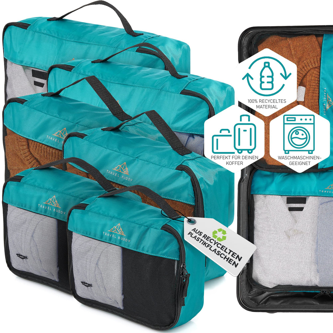 TRAVEL BUDDY® Koffer Organizer Set - 100% Recycling Material - Ultra leicht & waschbar - 6 Packtasch