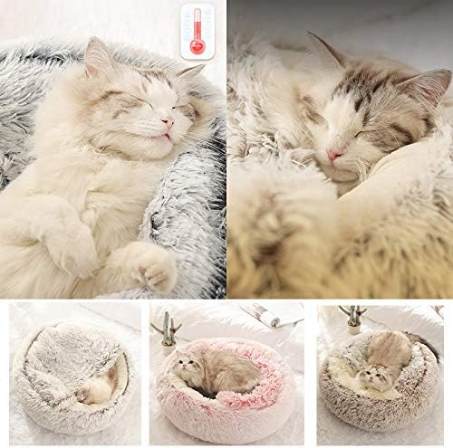 Flauschiges Katzenbett, rund, weiches Plüsch, Höhle mit Kapuze, für den Winter, warm, Schlafkissen,