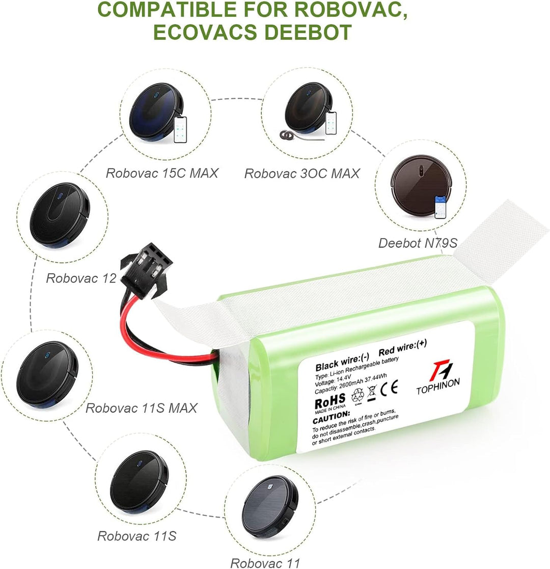 TOPHINON 14.4V 2600mAh Li-Ionen Ersatzakku für Ecovacs Deebot N79 N79S DN622, Eufy RoboVac 11,11S,11