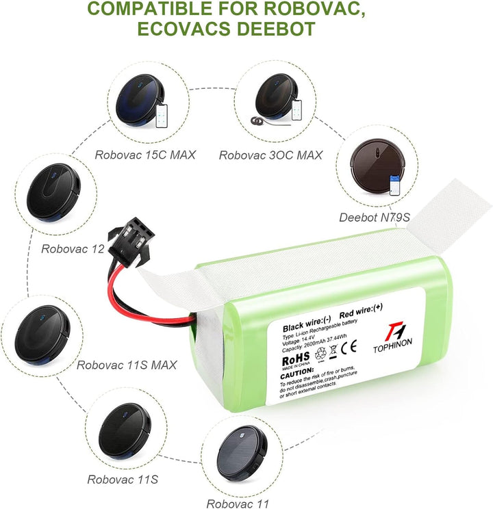 TOPHINON 14.4V 2600mAh Li-Ionen Ersatzakku für Ecovacs Deebot N79 N79S DN622, Eufy RoboVac 11,11S,11