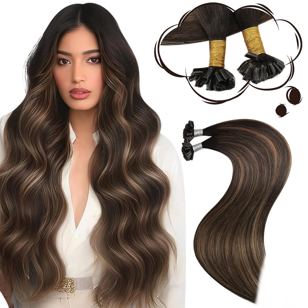 Moresoo Bonding Extensions Echthaar 35 cm U Tip Extensions Unsichtbare Haarverlängerungen #2/6/2 Dun