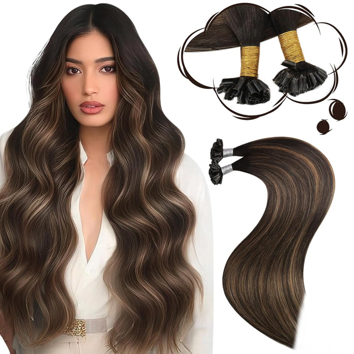 Moresoo Bonding Extensions Echthaar 35 cm U Tip Extensions Unsichtbare Haarverlängerungen #2/6/2 Dun