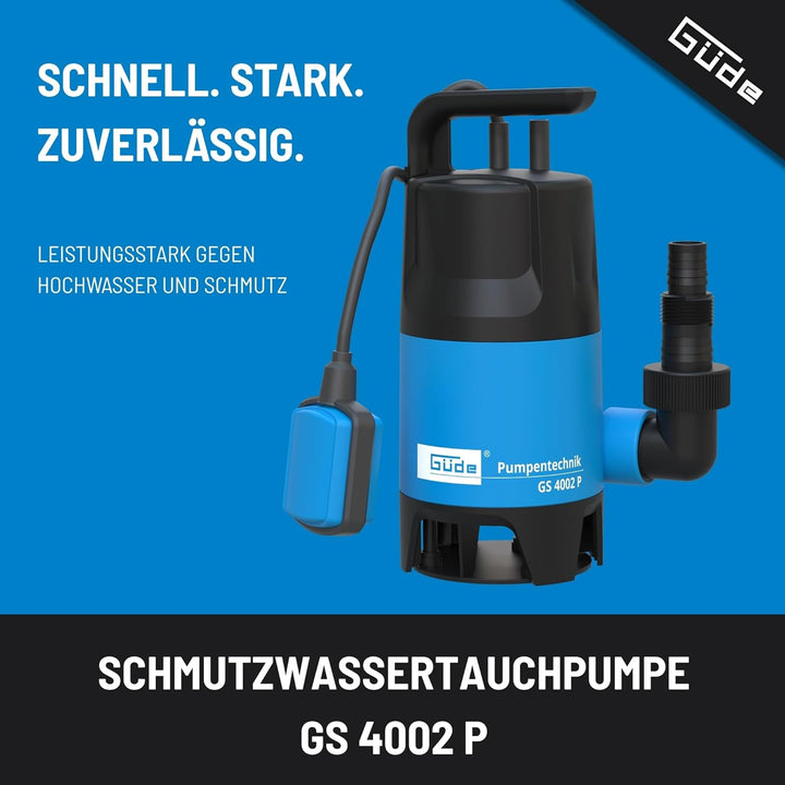 Güde Schmutzwassertauchpumpe GS 4002 P (400 W, 7500 l/h, Förderhöhe max 5 m, Eintauchtiefe max 4 m,