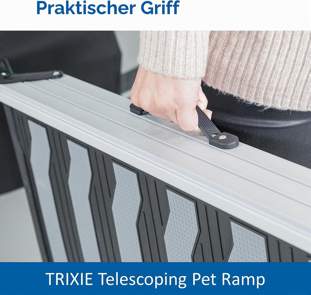 TRIXIE 39479 Robuste Teleskop-Haustierrampe, 175,3 cm, leichtes Aluminium, tragbare Hunderampe, Auto