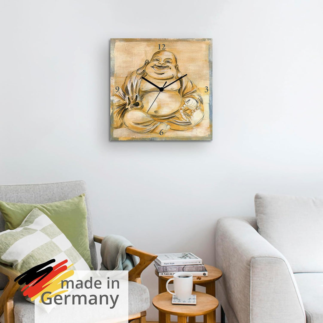 ARTLAND Wanduhr ohne Tickgeräusche Leinwand Funkuhr 30x30 cm Quadratisch Lautlos Buddha Asien Buddhi