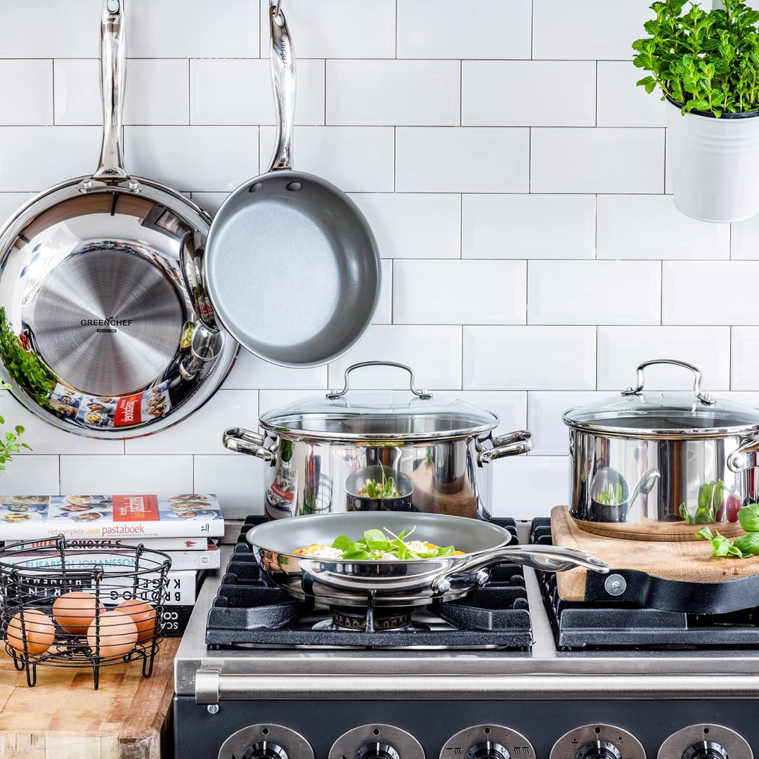 GreenChef Profile Plus Gesunde Keramik Antihaft-Edelstahlkasserolle 18 cm/2,1 Liter mit Deckel aus g