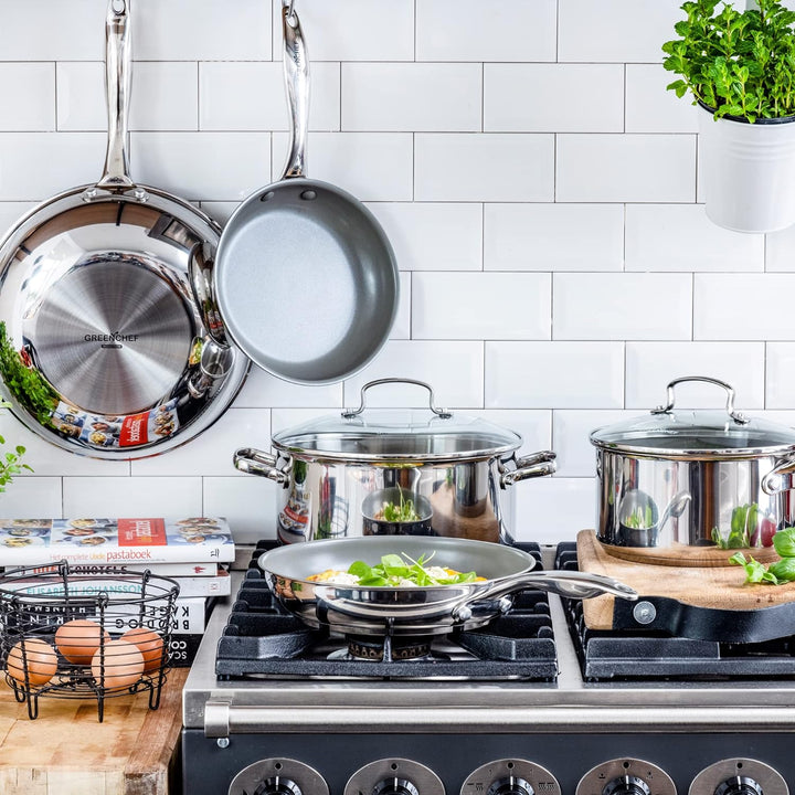 GreenChef Profile Plus Gesunde Keramik Antihaft-Edelstahlkasserolle 18 cm/2,1 Liter mit Deckel aus g