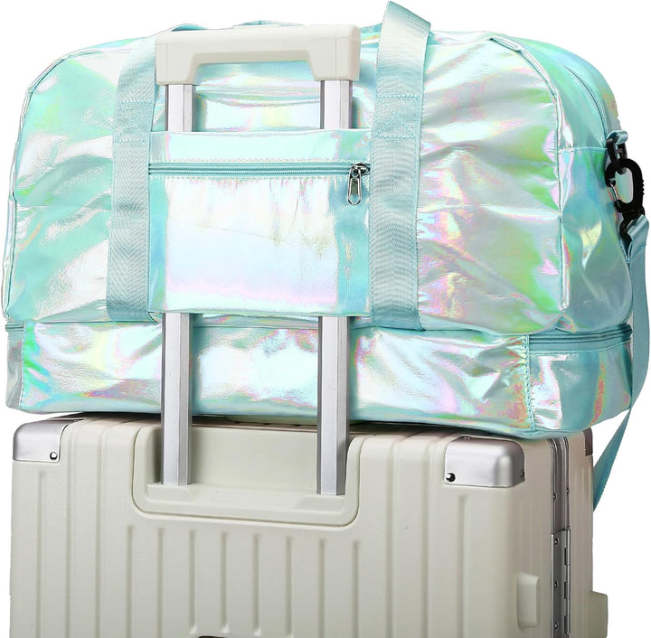 ZIOSINM Sporttasche Damen, 40L Reisetasche Damen Weekender, Glitzer Sporttasche mit Schuhfach und Na
