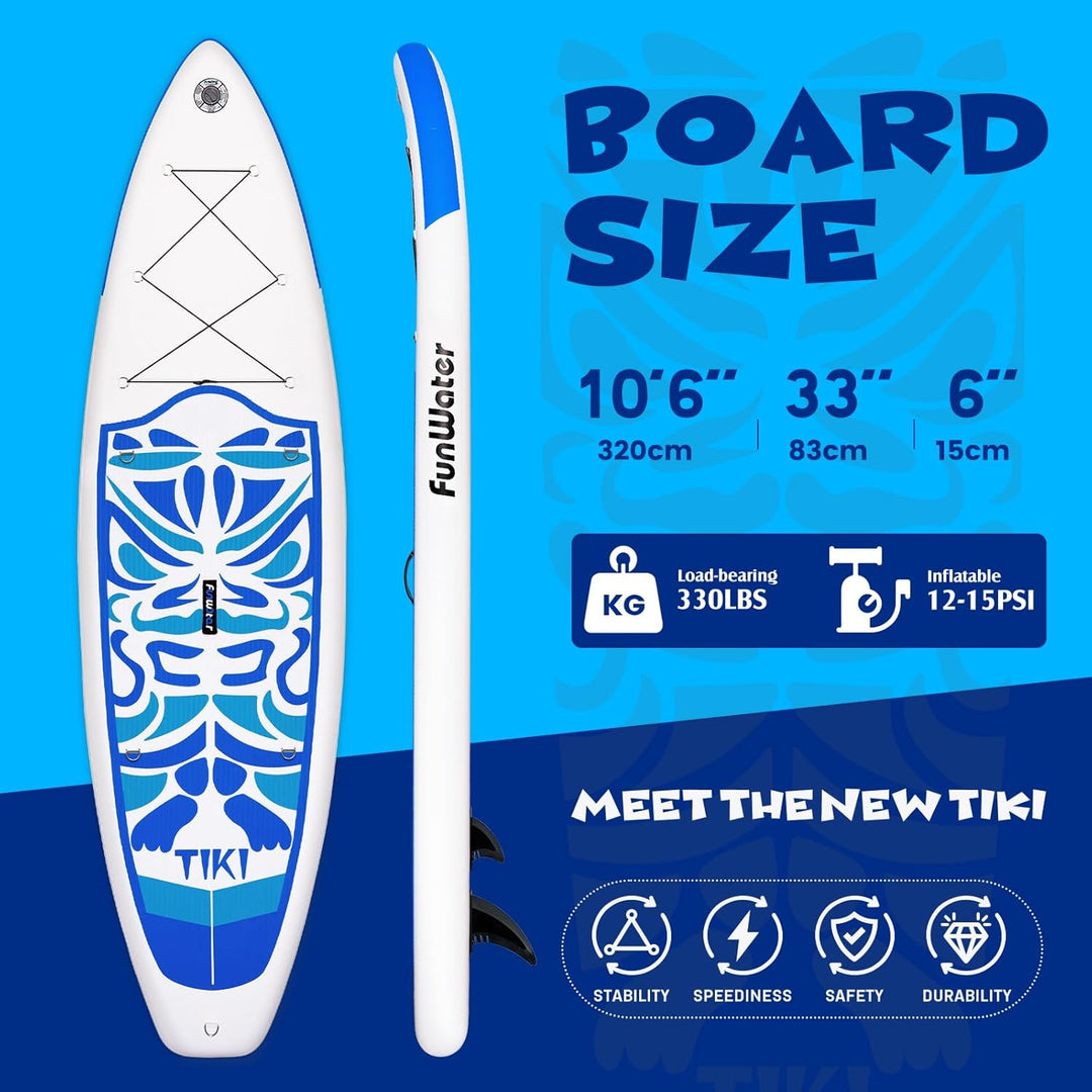 FunWater Aufblasbares Stand Up Paddle Board Multifunktionale Paddelboards mit Flossen, Knochleine, S