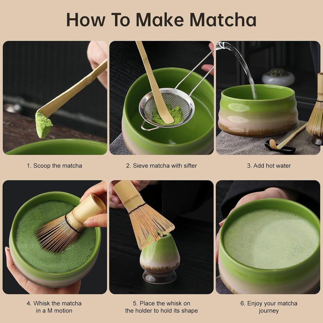 7PCS Matcha Kit Japanische Zeremonie, Bambuslöffel, Bambusschaufel, Peitschenhalter, Matcha-Set für
