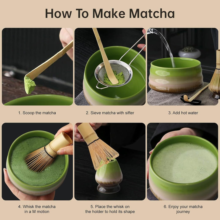 7PCS Matcha Kit Japanische Zeremonie, Bambuslöffel, Bambusschaufel, Peitschenhalter, Matcha-Set für
