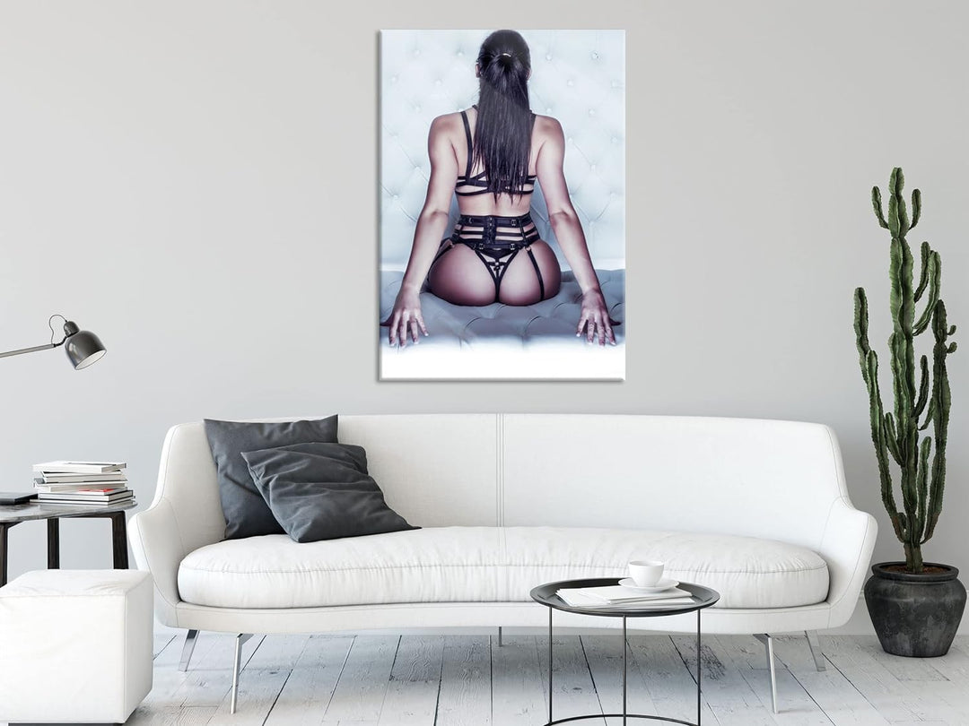 Pixxprint Glasbild | Wandbild aus Echtglas | Brünette Frau in sexy Dessous | 40x60 cm | inkl. Aufhän