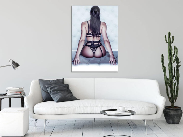 Pixxprint Glasbild | Wandbild aus Echtglas | Brünette Frau in sexy Dessous | 40x60 cm | inkl. Aufhän